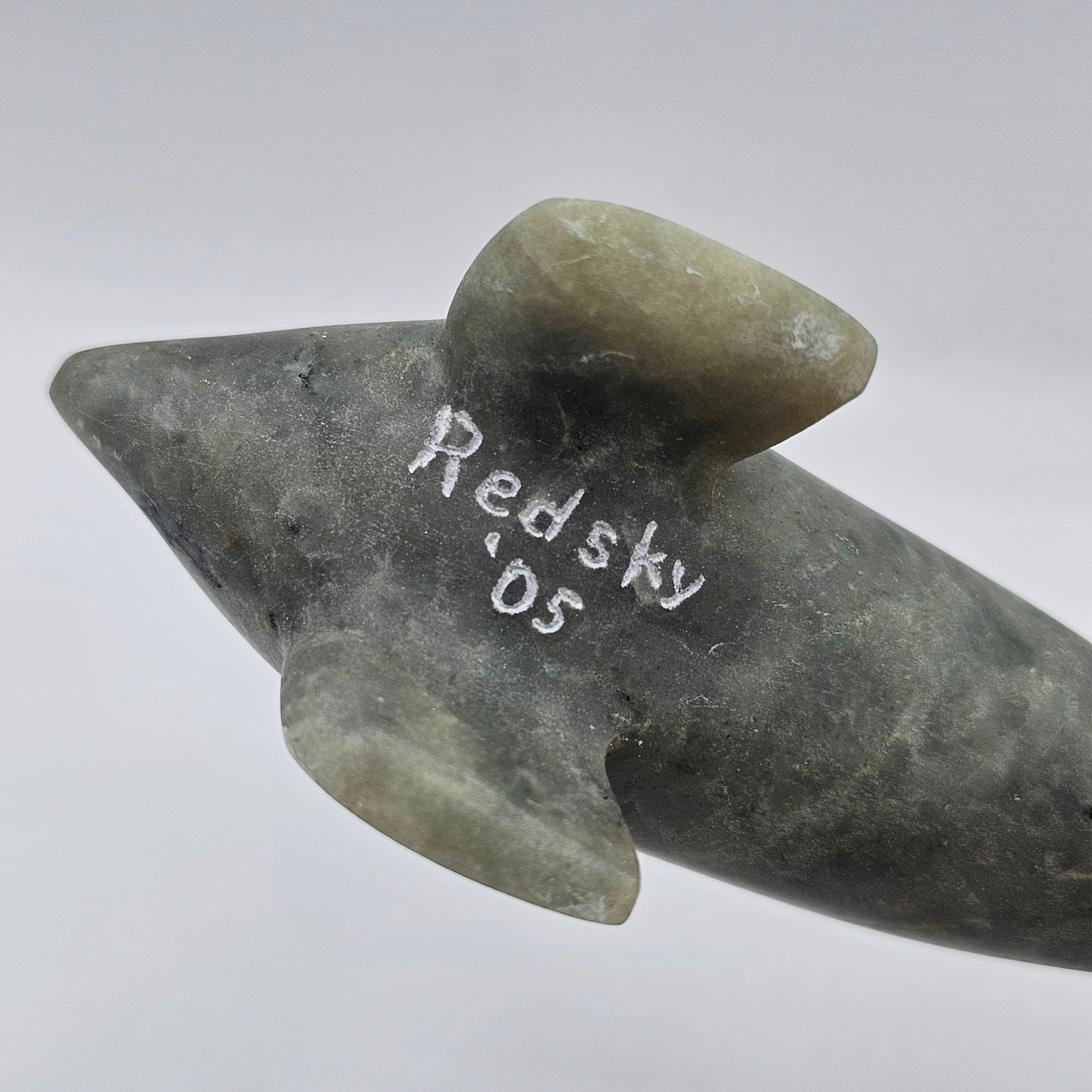 Red Sky Studios Polished Gray Stone Killer Whale Native American Fetish Figurine - Signed, 2005