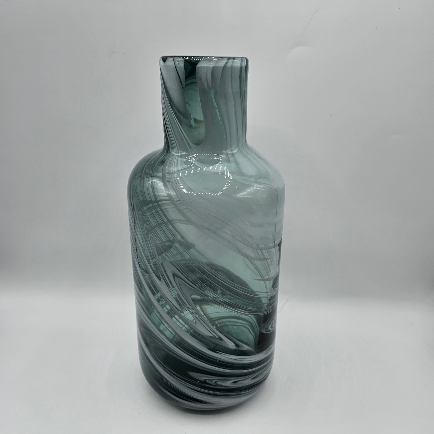 Hand Blown Glass Vase by Iina Vuorivirta for Ikea Blue Grey White Marble Swirl