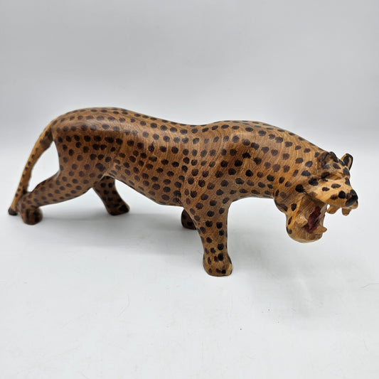 Vintage Hand Carved Wood Cheetah Cat