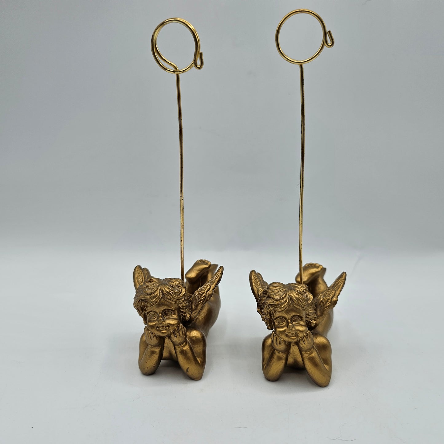 2 Gold Painted Resin Cherb Note or Picture Holder