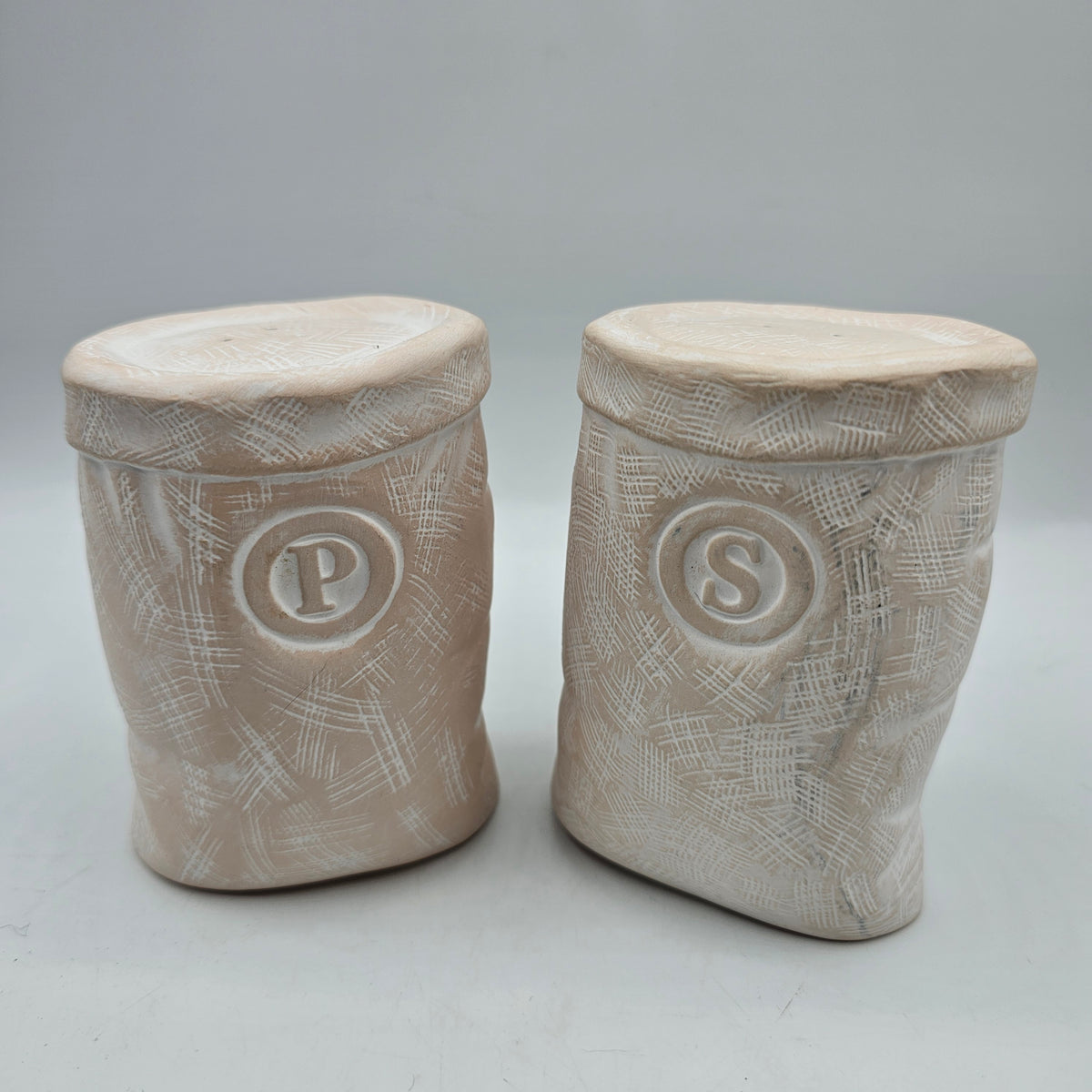 Truffle Pig Flour Sack Matte Ceramic Salt and Pepper Shakers by Treasure Craft