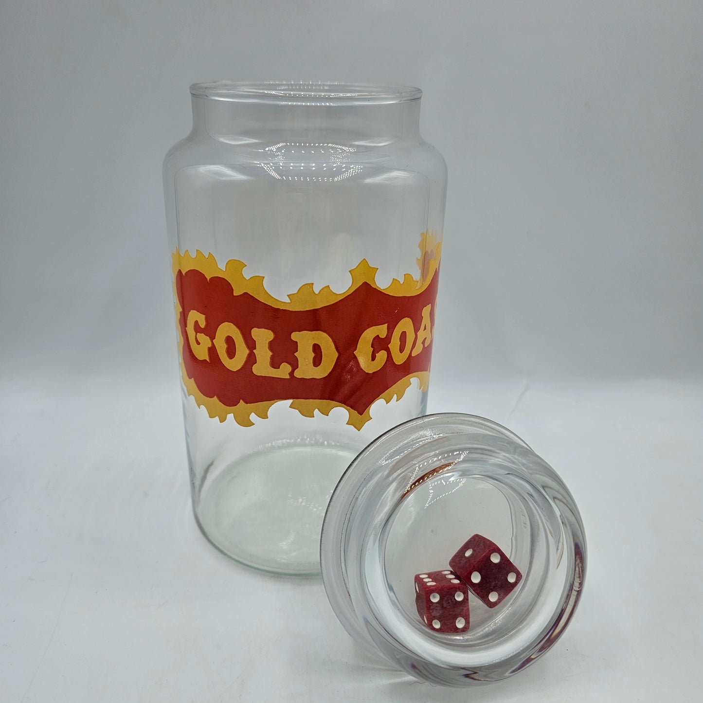 Vintage Gold Coast Casino Las Vegas Glass Lidded Jar with Dice