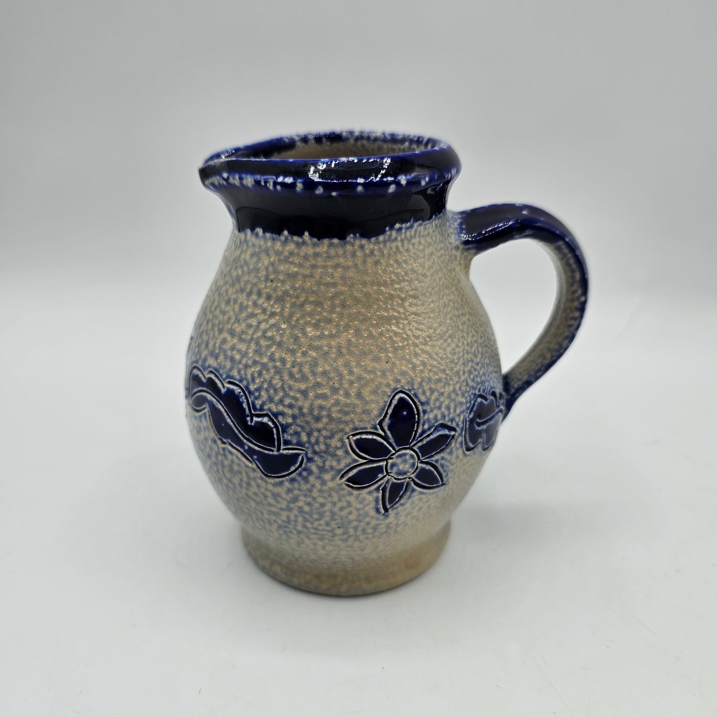 Vintage Blue Floral Salt Glazed Creamer by Plewa