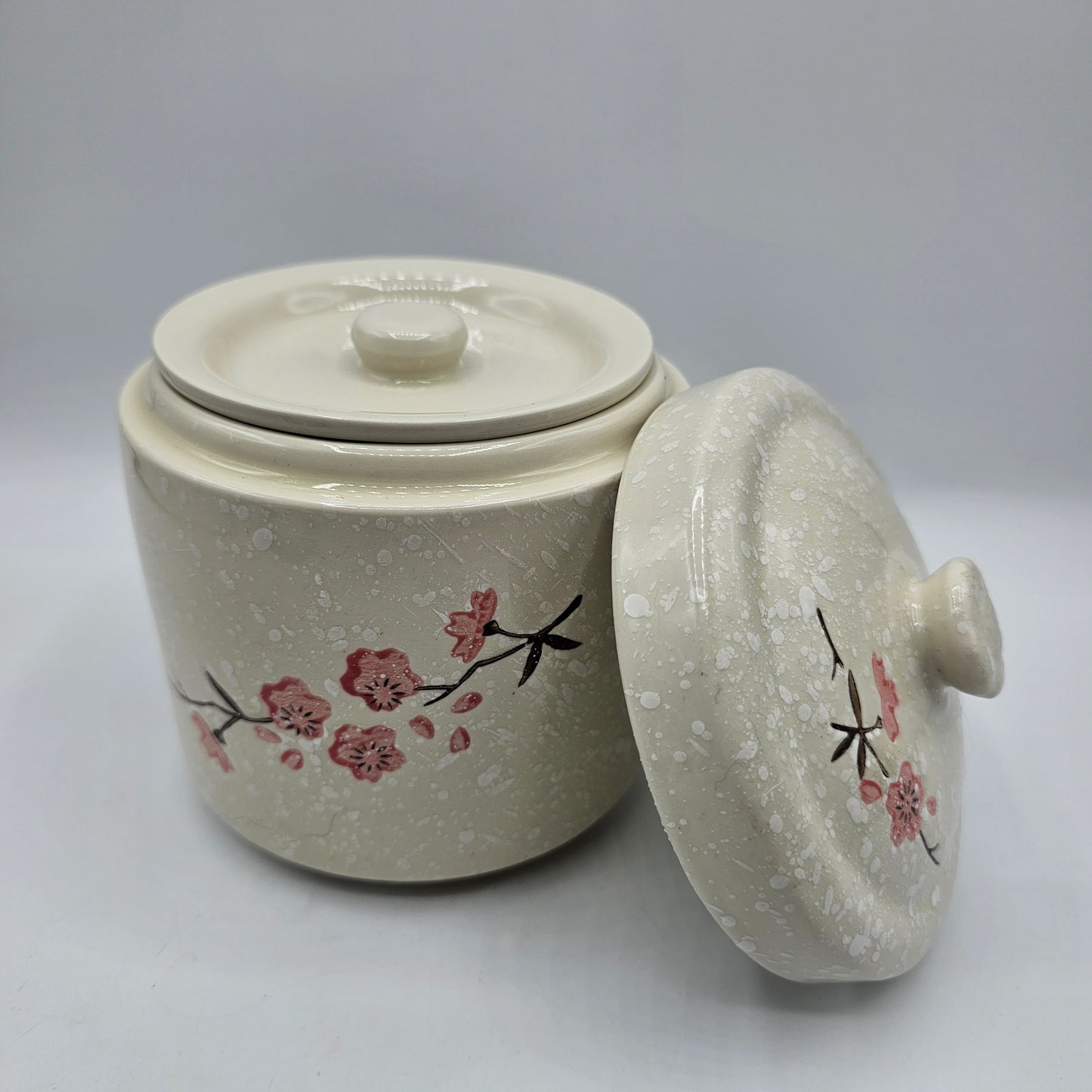 Japanese Cherry Blossom Double Lidded Steamer or Butter Crock