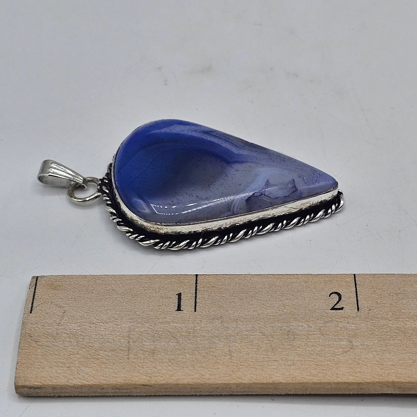 Teardrop Blue Banded Agate Pendant with Silver Setting
