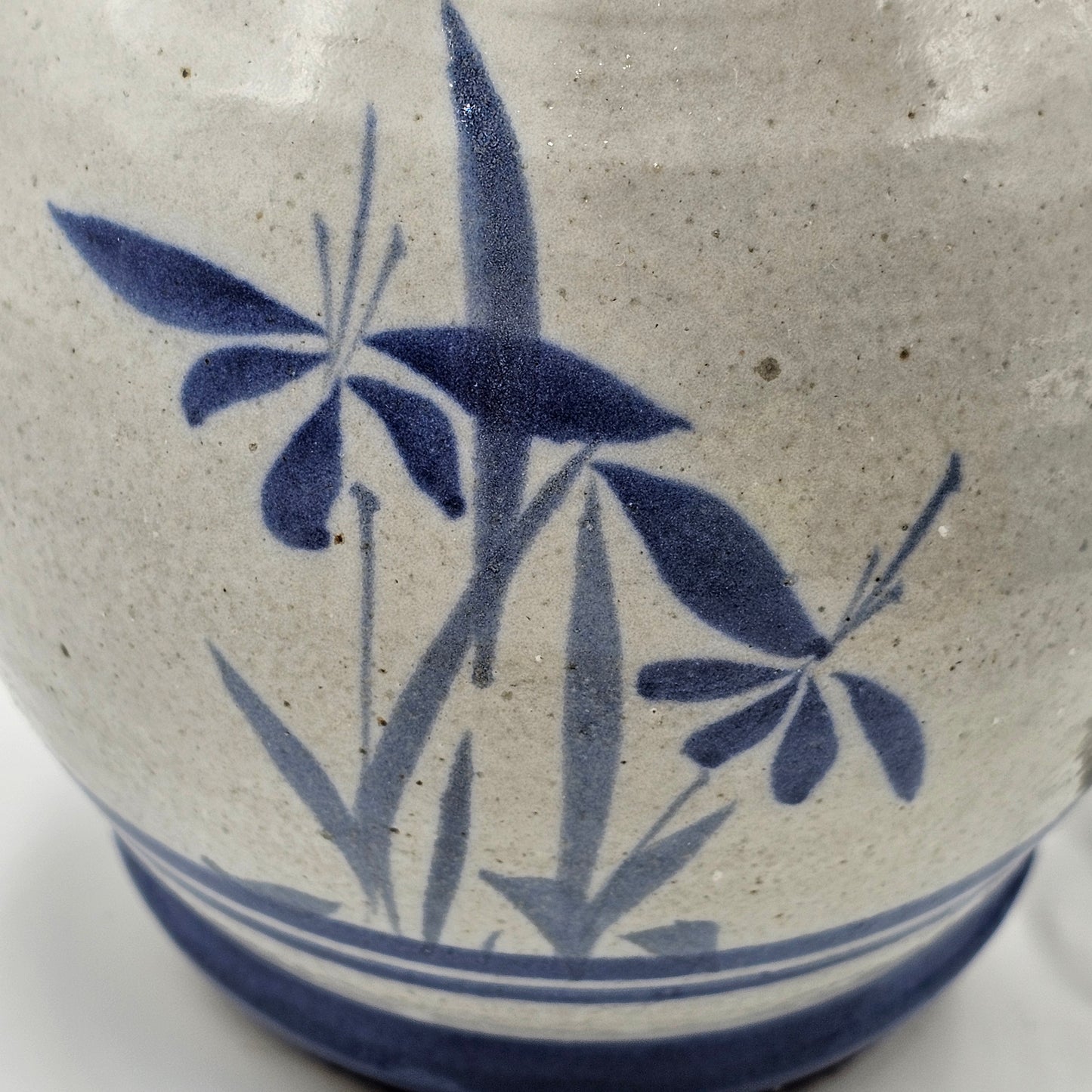 Glazed Pottery Table Lamp with Iris Flower Design - #1