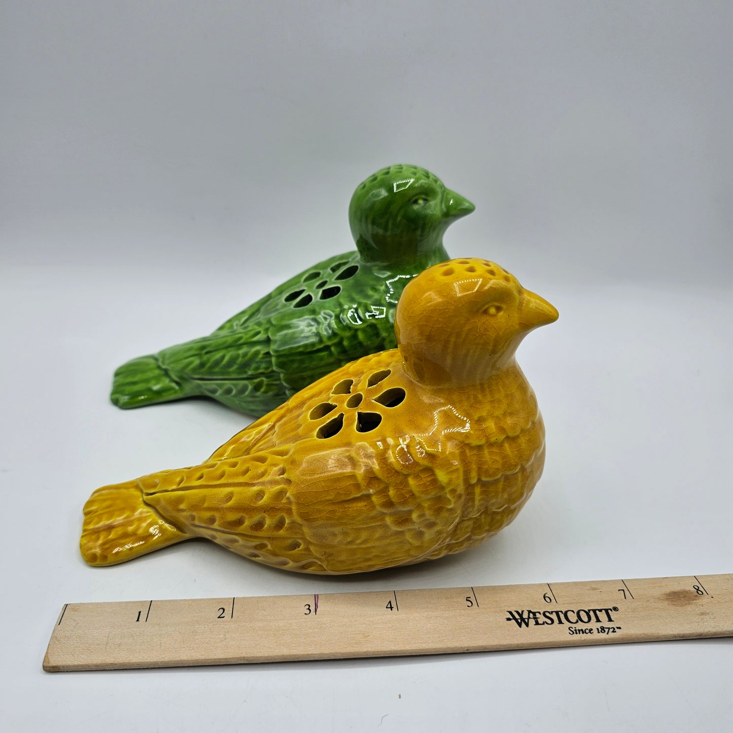 Vintage Yellow and Green Ceramic Flower Frog Birds - Made in Italy
