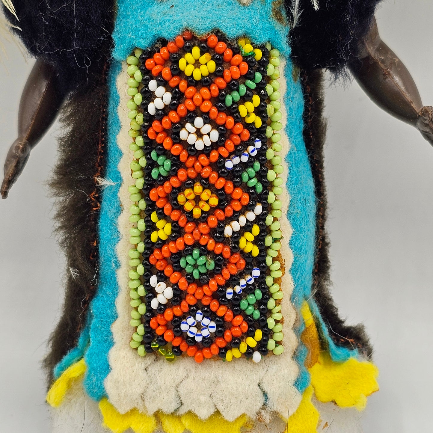 Vintage African Tribal Doll with Beaded Feathered Costume
