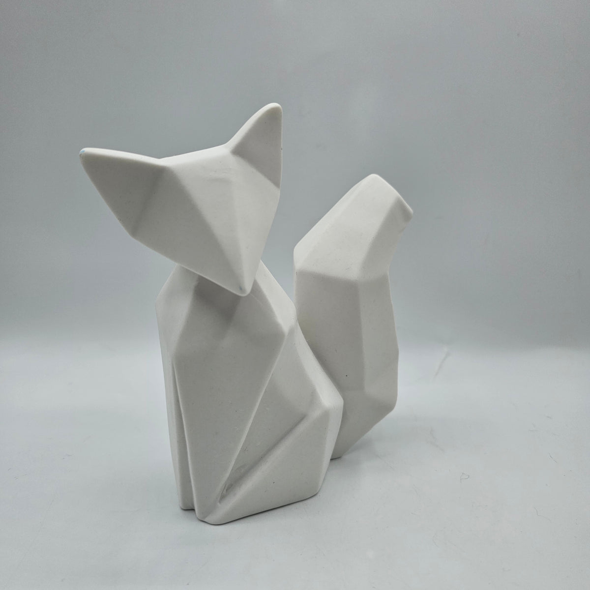 White Bisque Ceramic Origami Fox Figurine