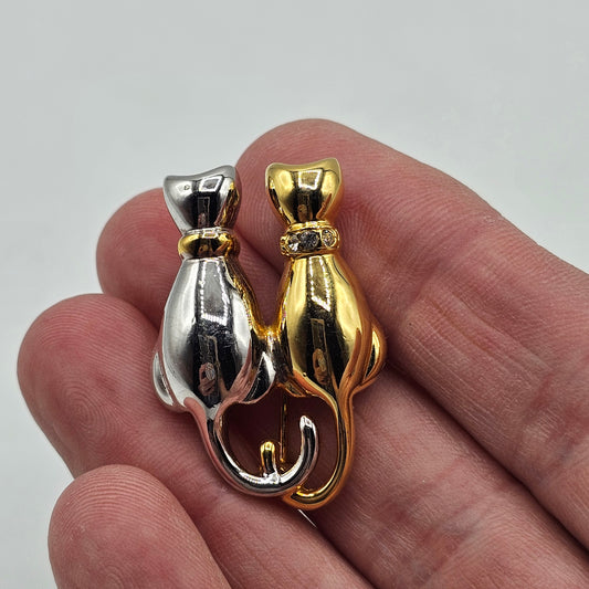 Gold and Silver Tone Cats Pin Brooch Signed AK Ann Klein
