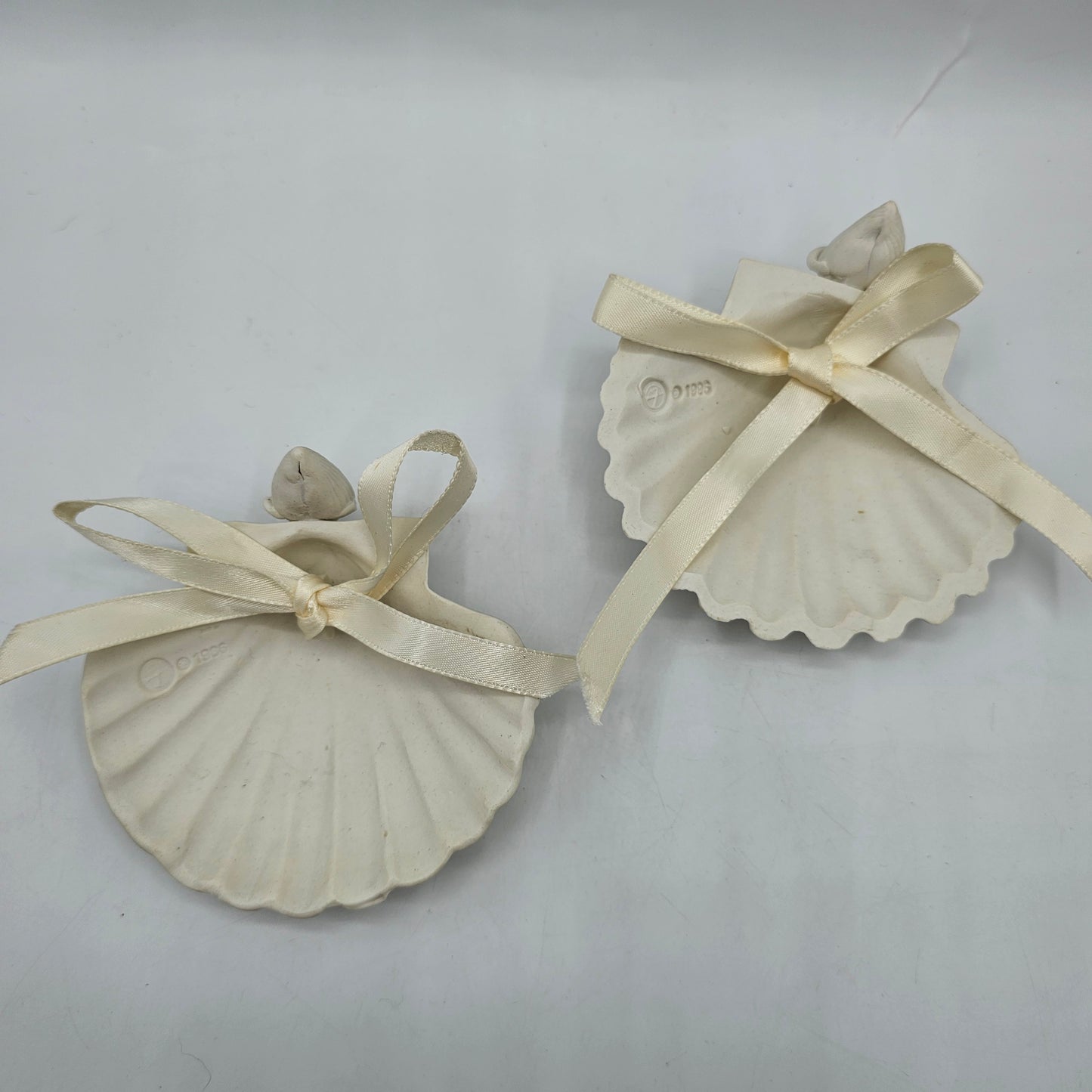 Margaret Furlong Bisque Porcelain Seashell Angel Wall Hangings