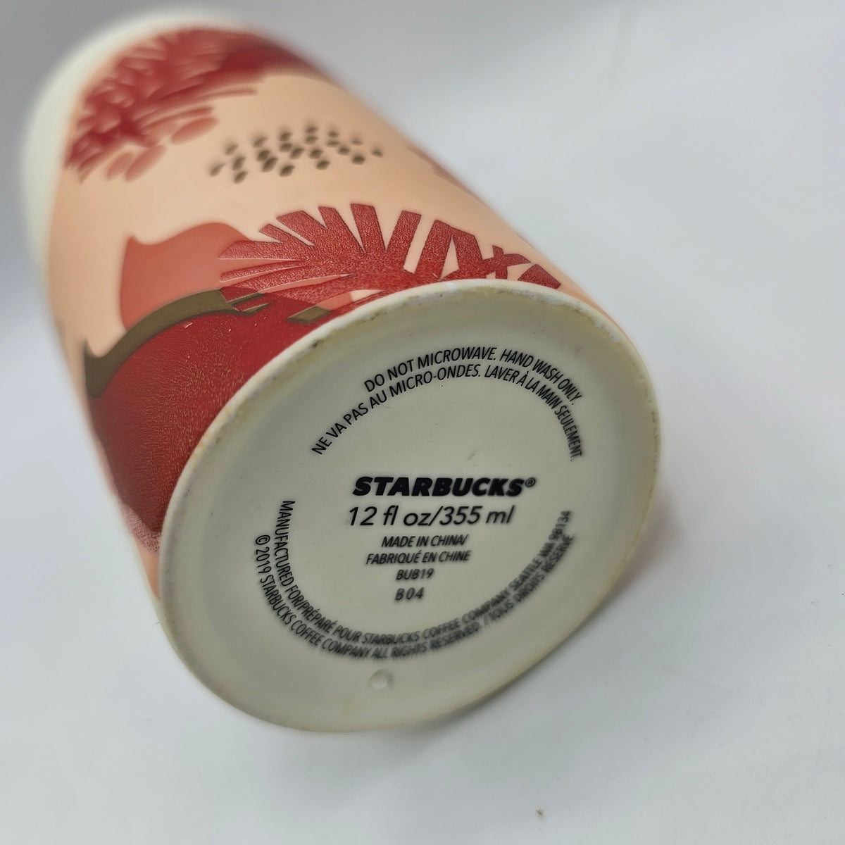 Starbucks Peach Pinecone Ceramic Travel Tumbler Mug with Lid 12oz - 2019