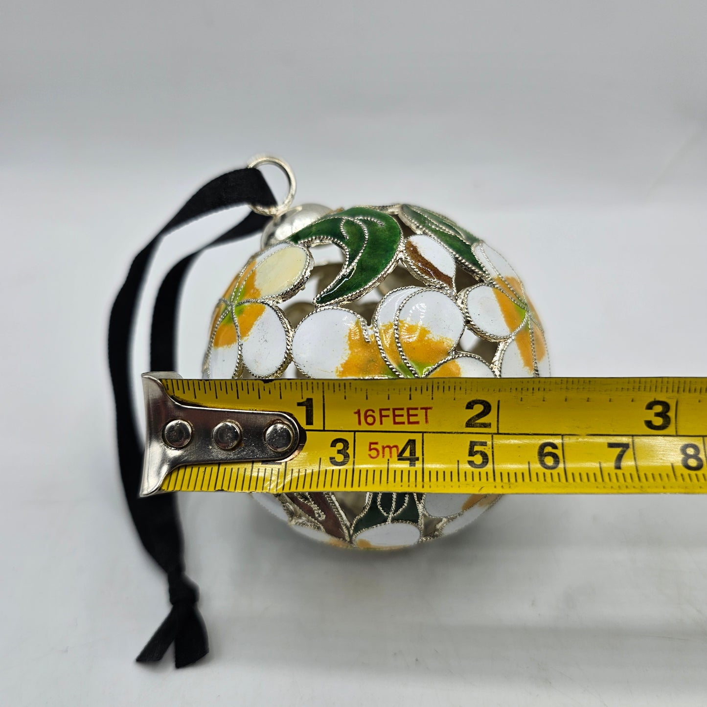 Cloisonne Enamel On Metal Flower Christmas Ball Ornament
