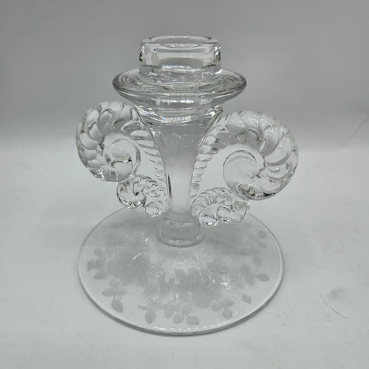 Vintage Fostoria Glass Taper Candlestick Candle Holder with Etched Roses - 4.5" tall for 1" Taper Candle