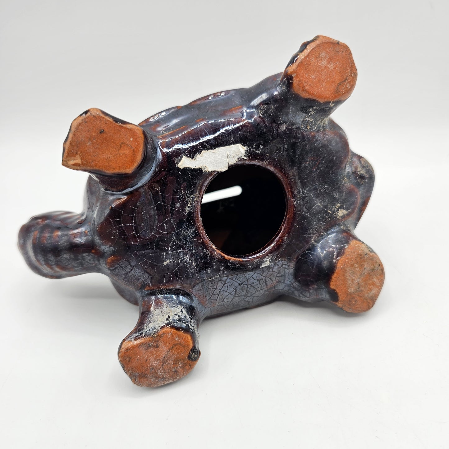 Brown Drip Glazed Terracotta Tortoise Turtle Money Coin Bank (no stopper)