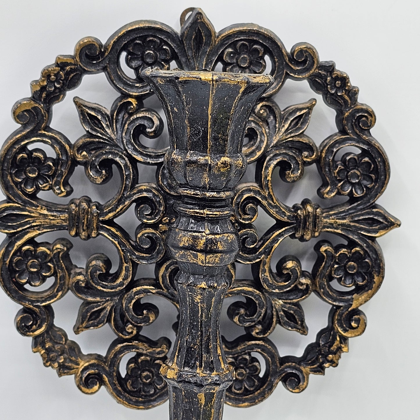 Vintage Homco/Home Interiors Taper Candle Holder Sconce - Burnished Gold Molded Plastic 4148 Made USA