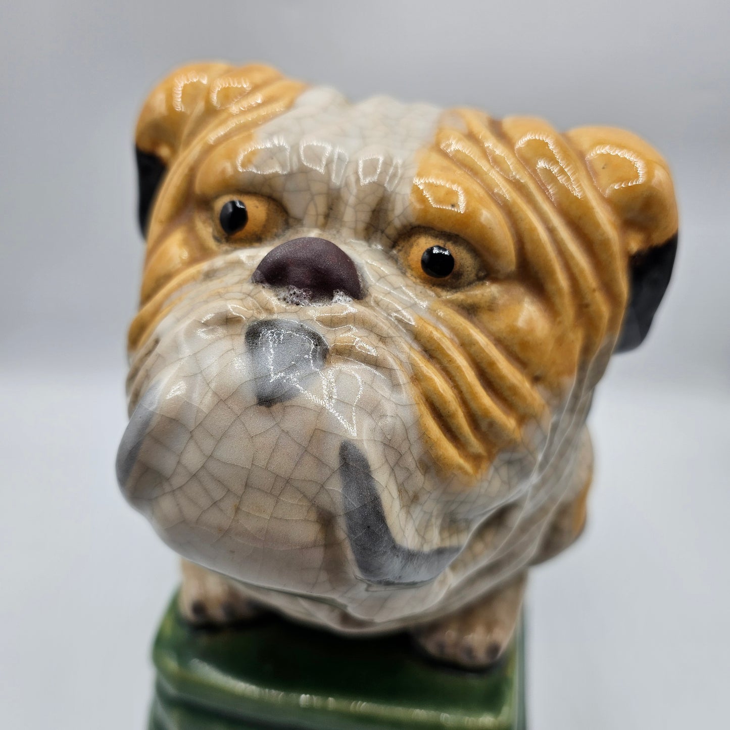 Large Crazed Pottery British Bulldog Statue / Doorstop
