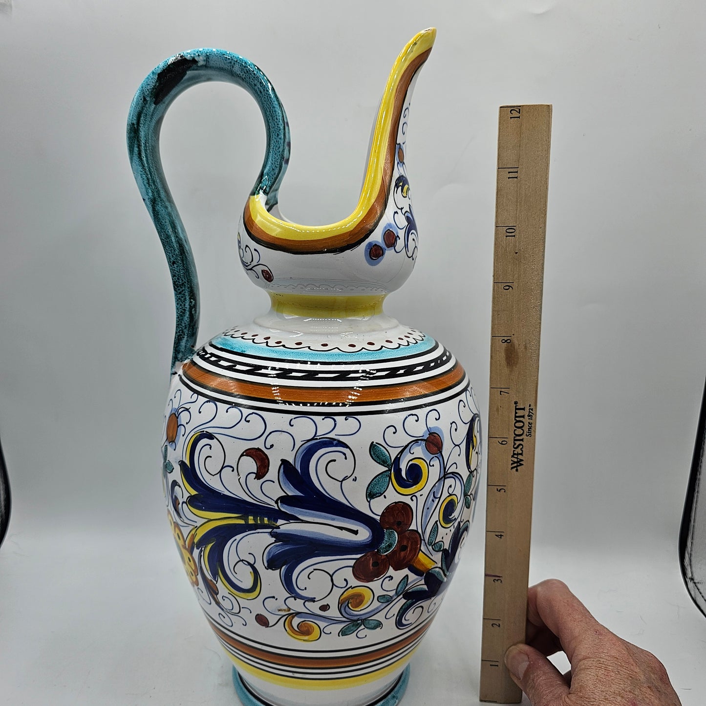 Deruta Italian Pottery 14" Ewer Pitcher - Hand Painted