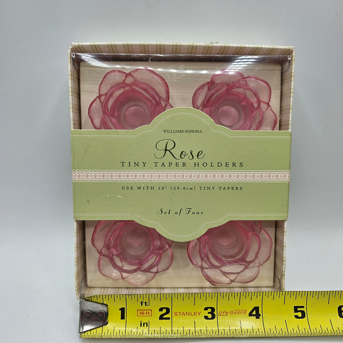 Williams Sonoma Pink Glass Rose Skinny Taper Candle Holders - Set of 6
