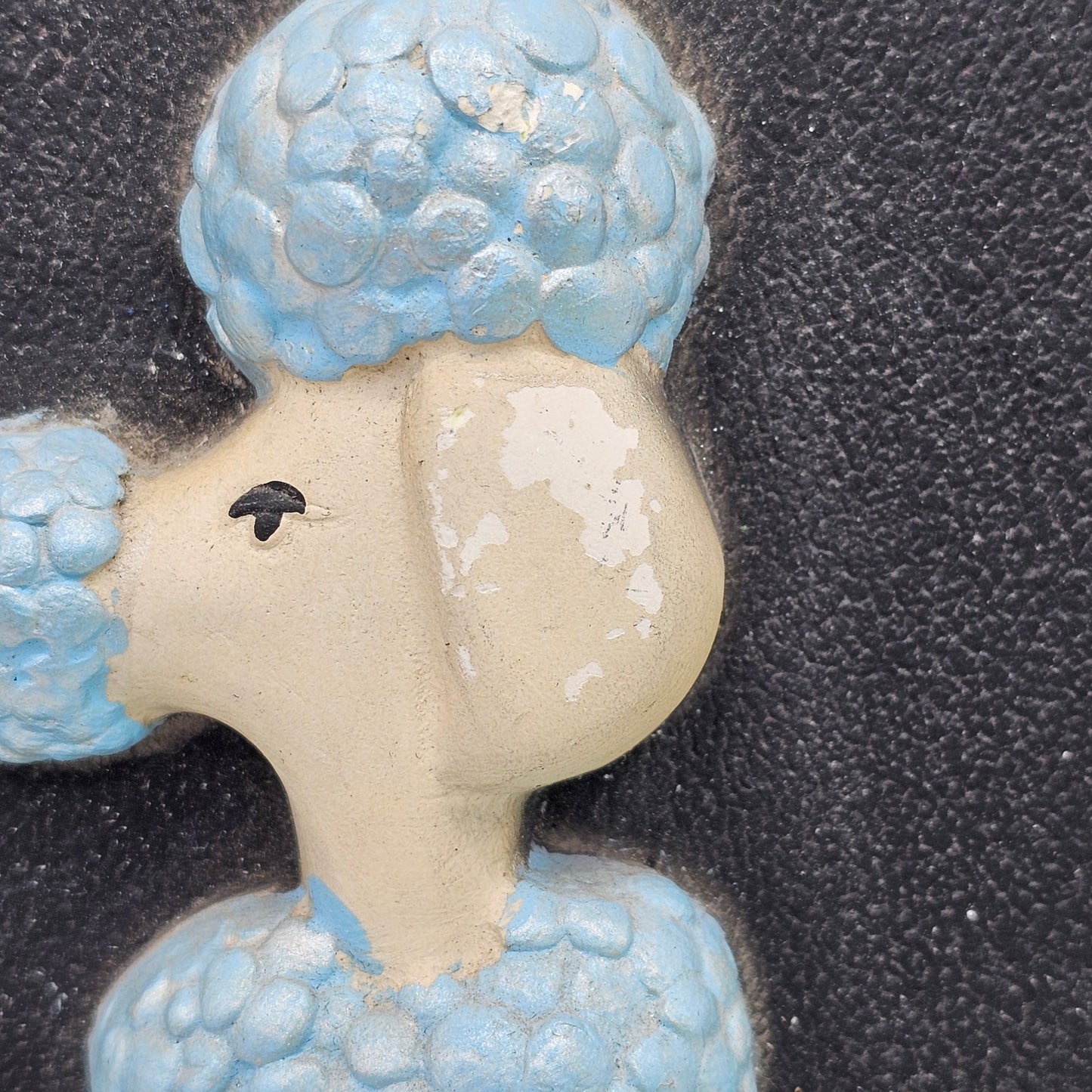 Vintage Chalkware Round Wall Plaque featuring a Poodle Dog