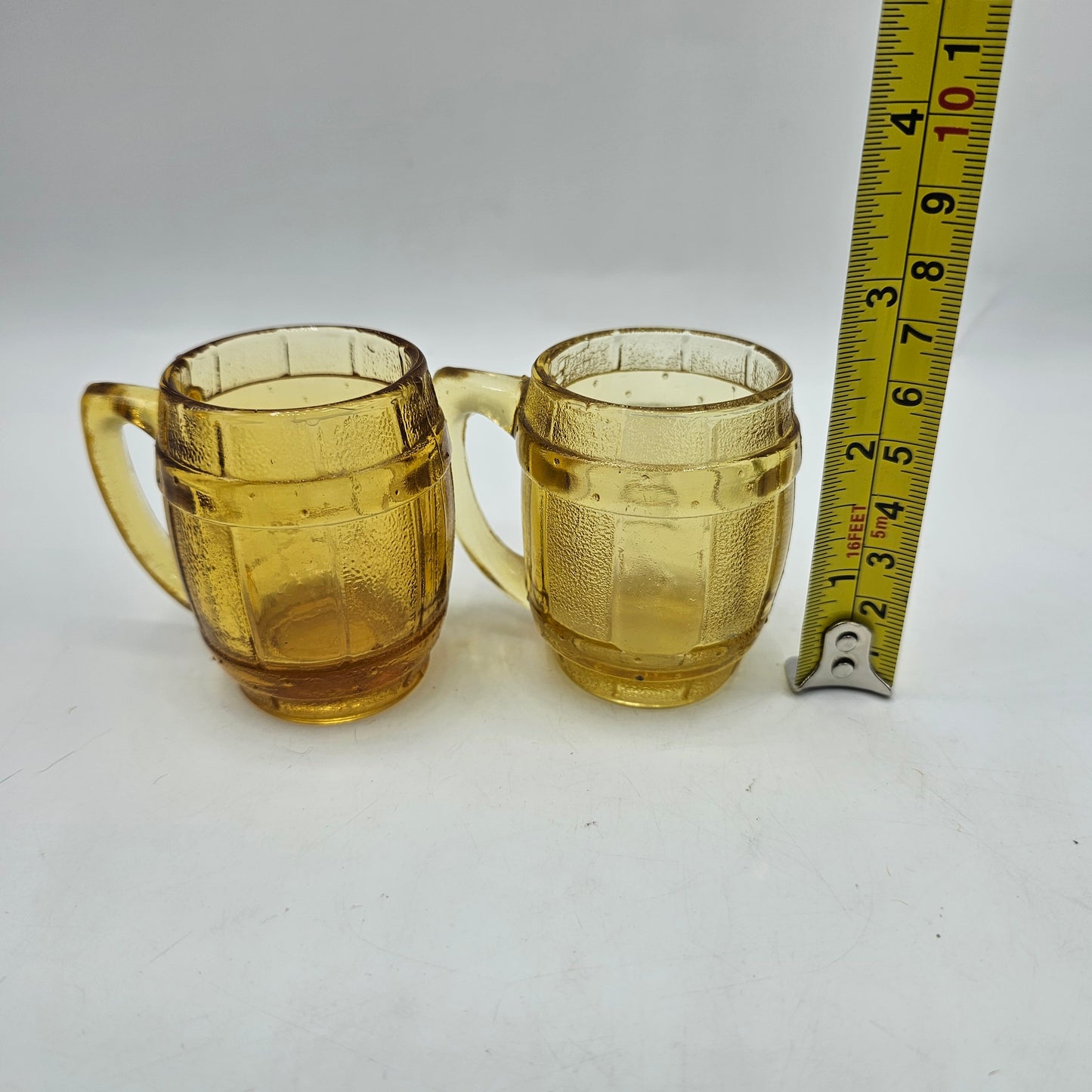 Amber Federal Glass Barrel Shot Glasses / Toothpick Holders - Set of 2