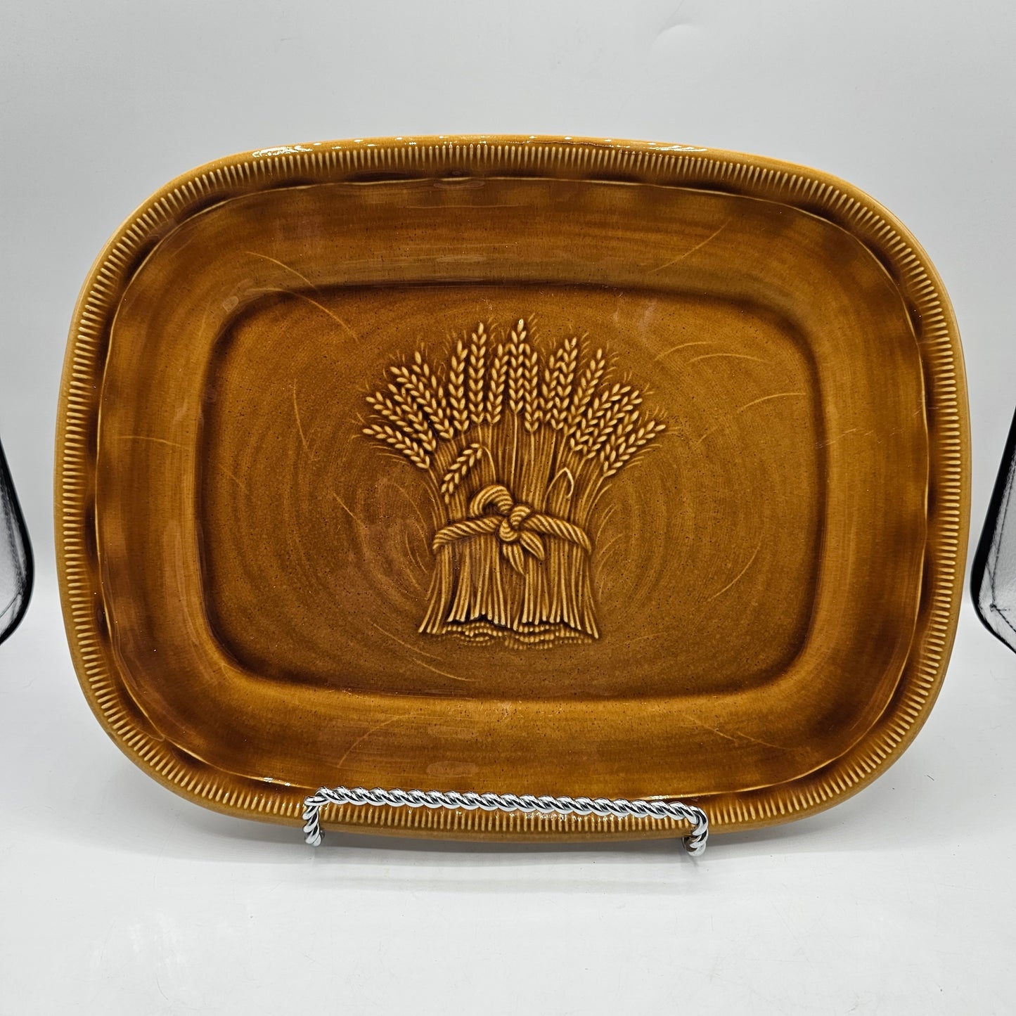 Franciscan Brown Wheat Sheaf Ceramic Serving Platter Dish / Fall Decor