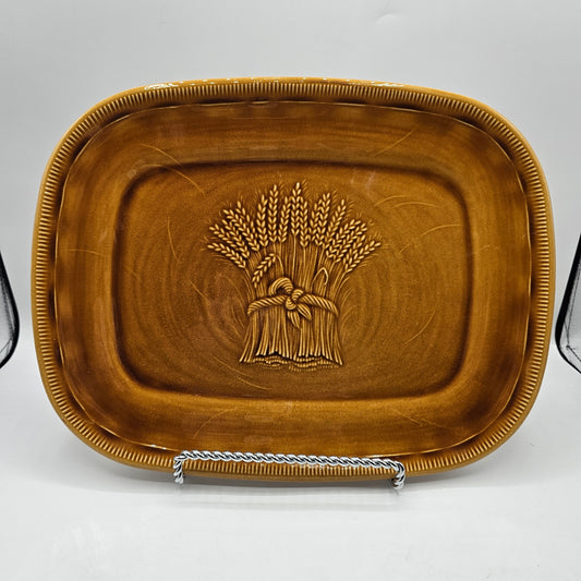 Franciscan Brown Wheat Sheaf Ceramic Serving Platter Dish / Fall Decor