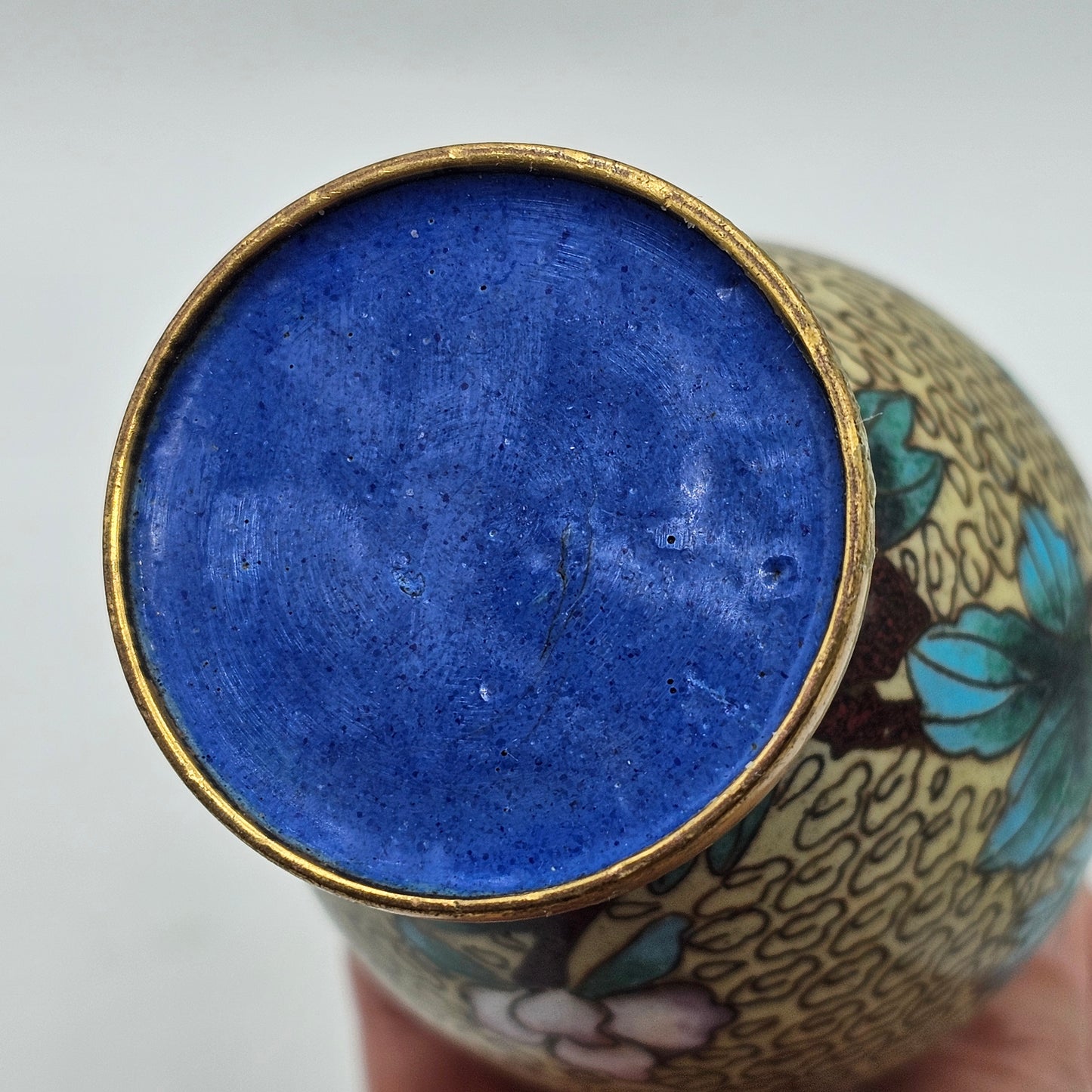 Enamelled Cloisonne Style Bud Vase - Gold Tone Metal with Floral Design