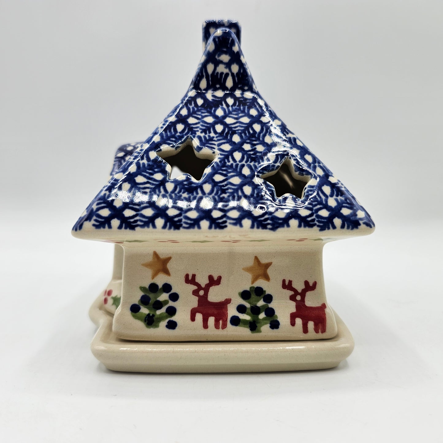 Boleslawiec Polish Pottery Fairy Light Luminary Christmas Cottage / House for Tea Light