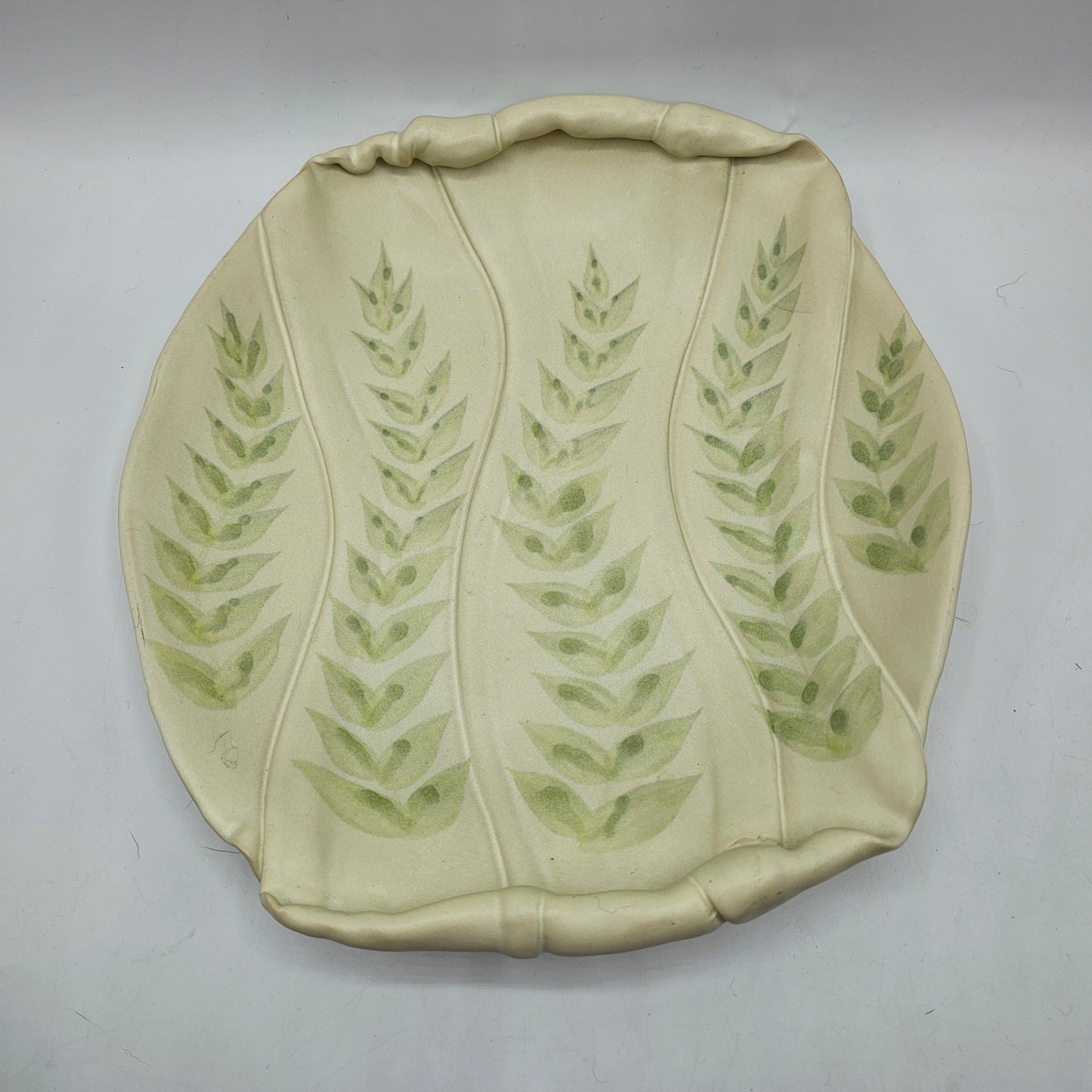 Hillborn Pottery of Canada Serving Platter with Rolled Edges and Fern Design