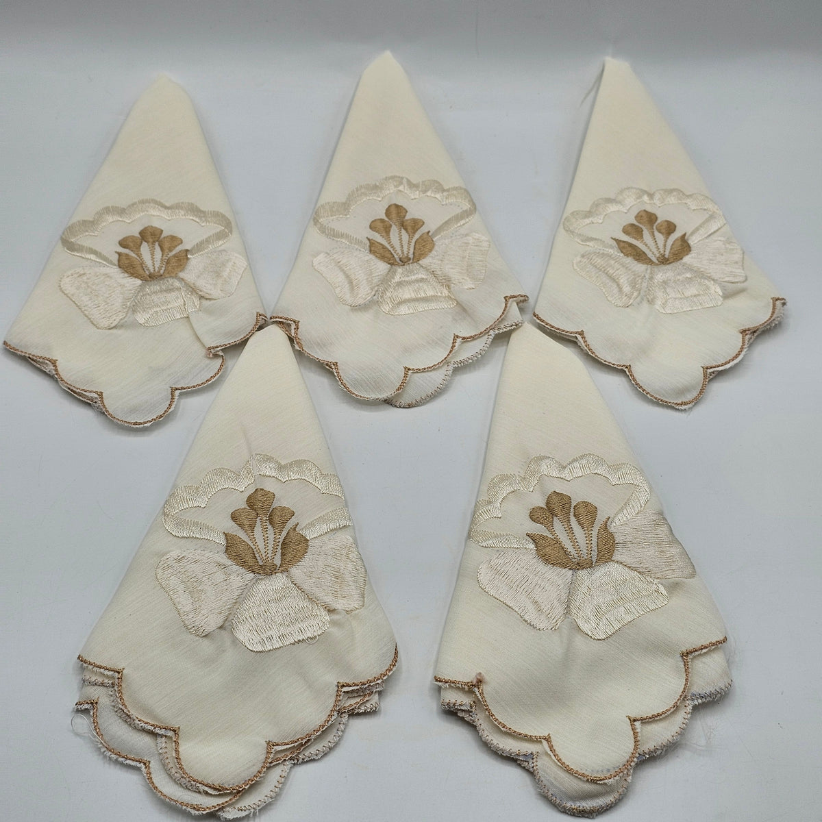 Embroidered Flower Cotton Handkerchief / Hanky - Set of 5