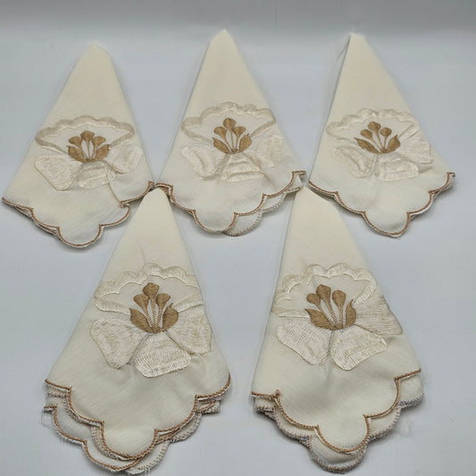 Embroidered Flower Cotton Handkerchief / Hanky - Set of 5