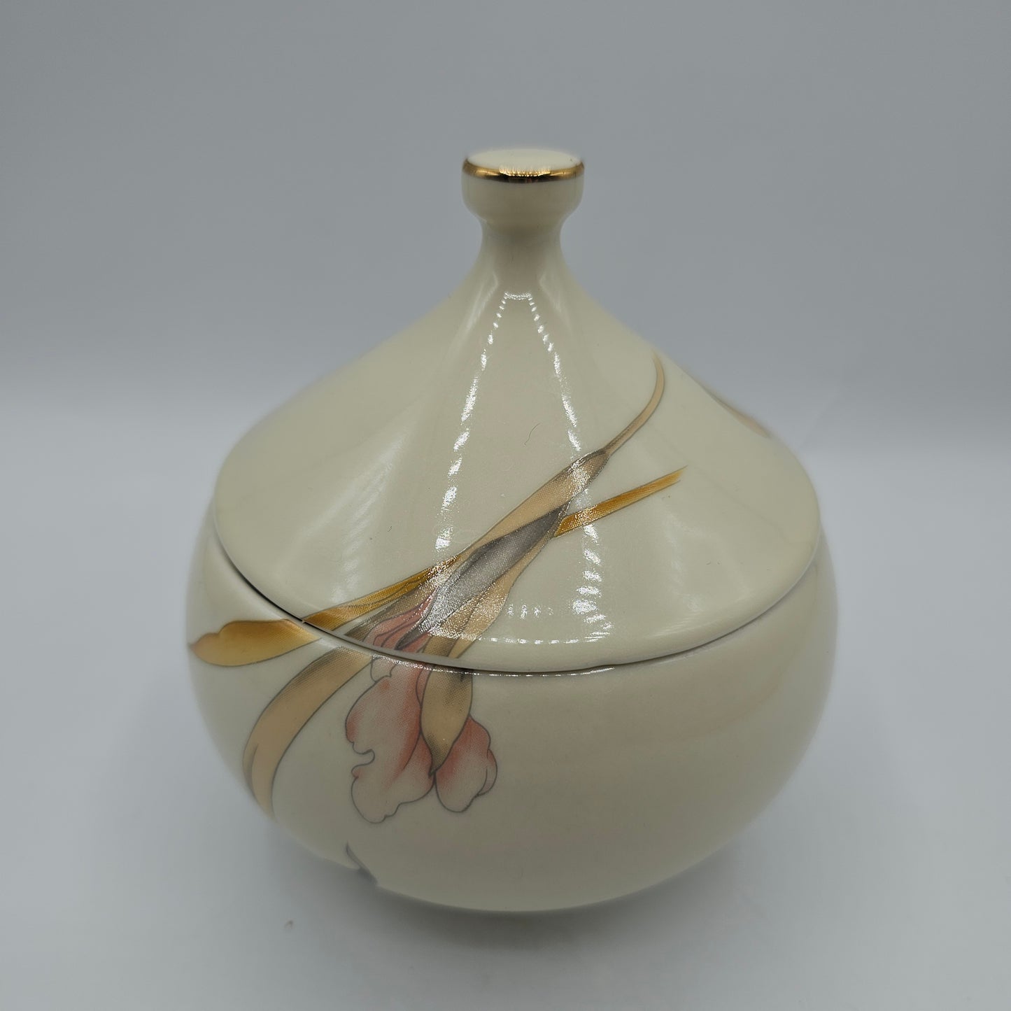 Lidded Vanity Jar with Floral Iris Design by Mikasa