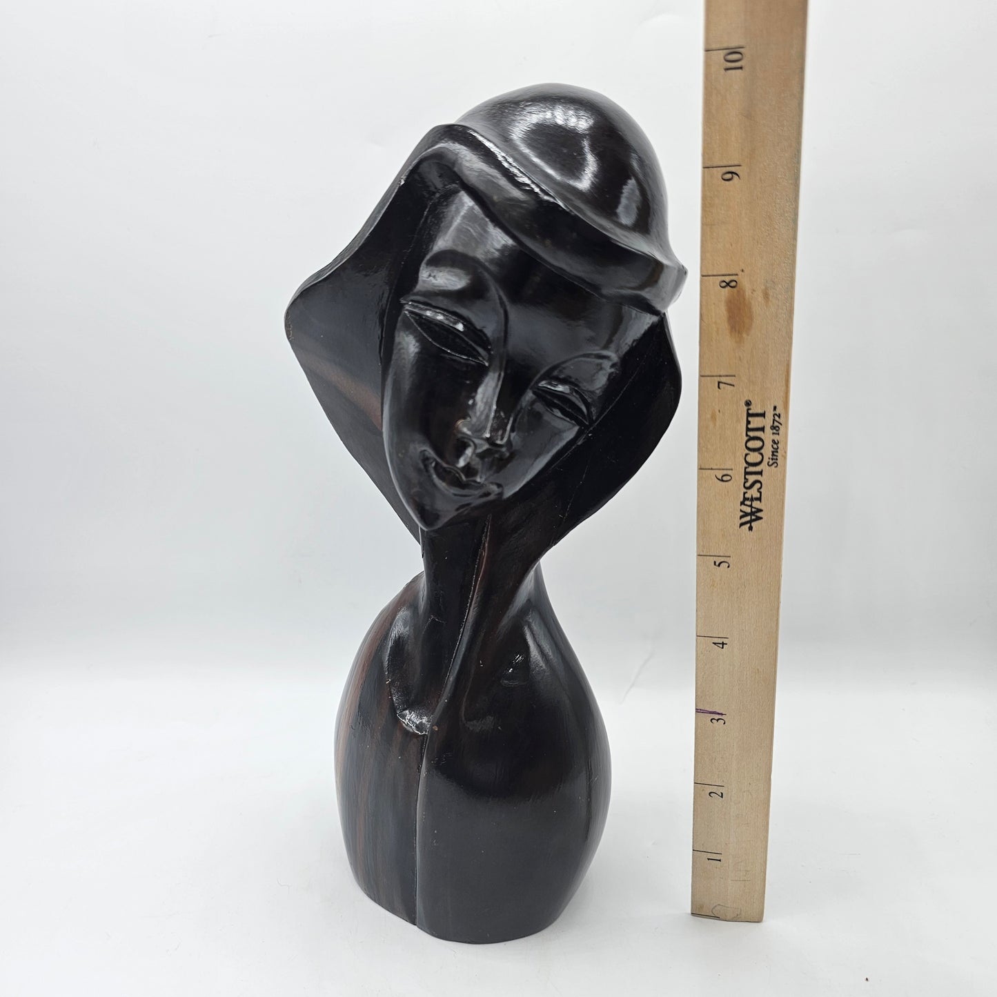 Madonna Carved Wood Bust with High Gloss Glaze