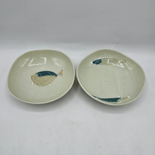 Pair of Asian Sauce Dishes with Fish Design