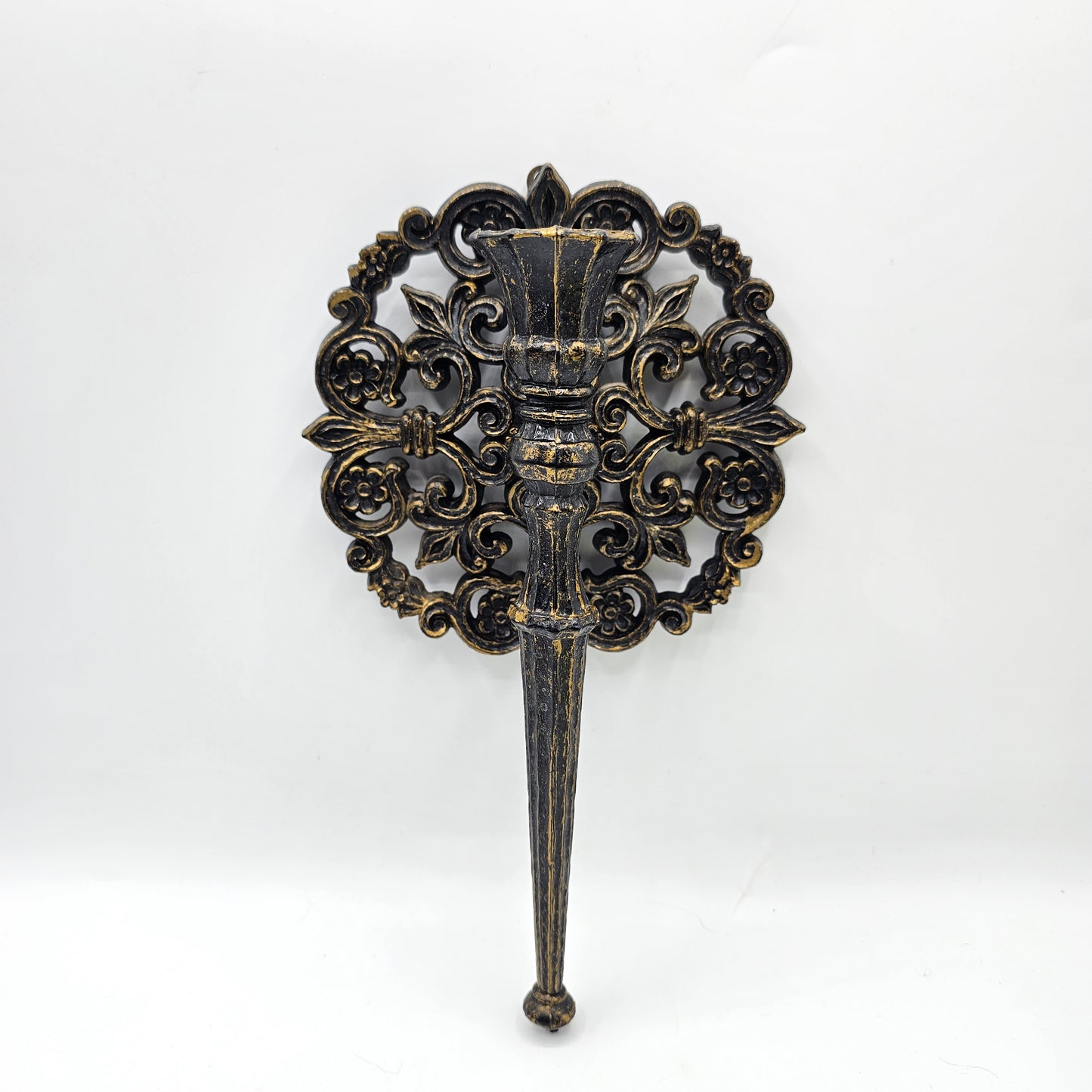 Vintage Homco/Home Interiors Taper Candle Holder Sconce - Burnished Gold Molded Plastic 4148 Made USA