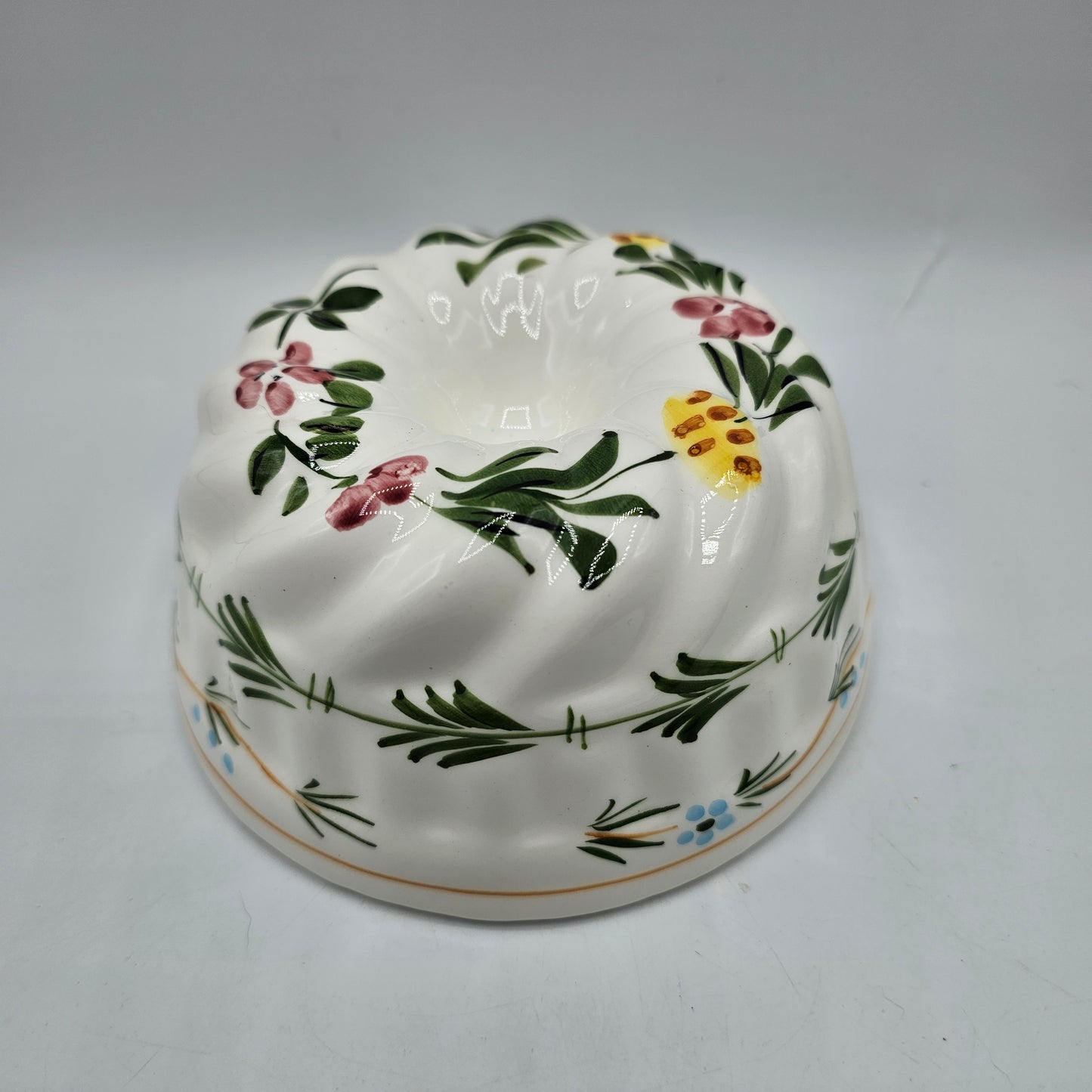Hand Painted Ceramic Mold with Pink and Yellow Flowers by ABC Bassano of Italy