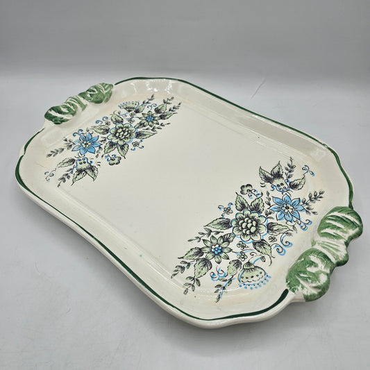 Vintage Green and Blue Floral Asparagus / Serving Dish - Japan