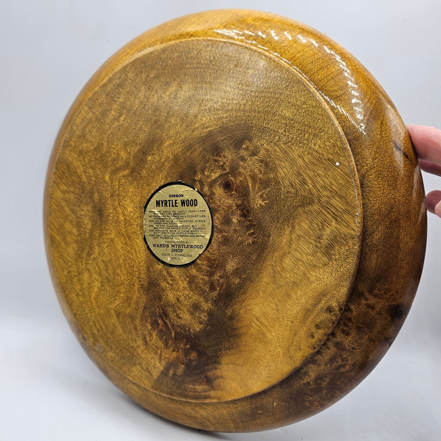 Oregon Myrtlewood Wooden Serving Tray with Original Sicker (crazing to the glaze)