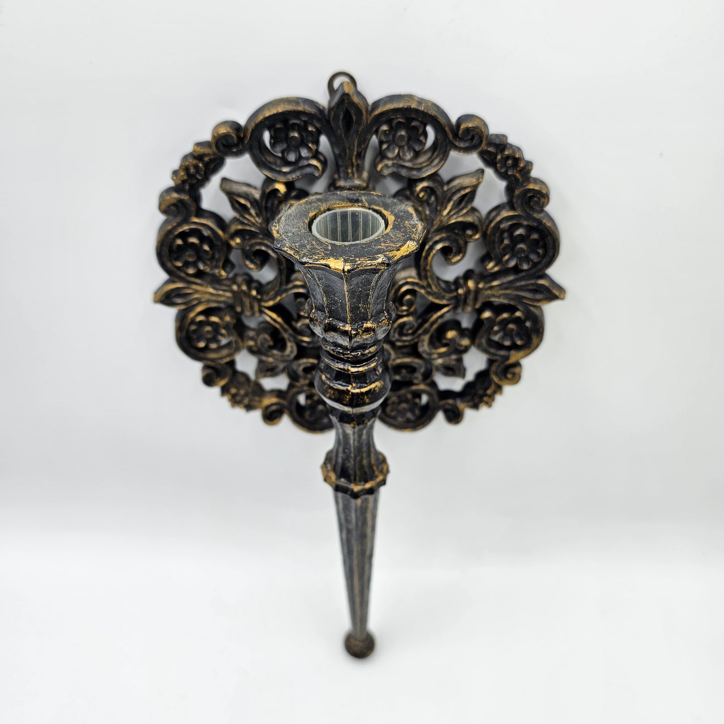 Vintage Homco/Home Interiors Taper Candle Holder Sconce - Burnished Gold Molded Plastic 4148 Made USA