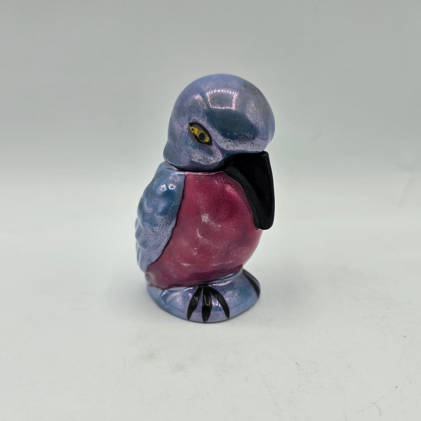 Vintage Porcelain Lusterware Kingfisher Bird Lidded Jar for Condiments
