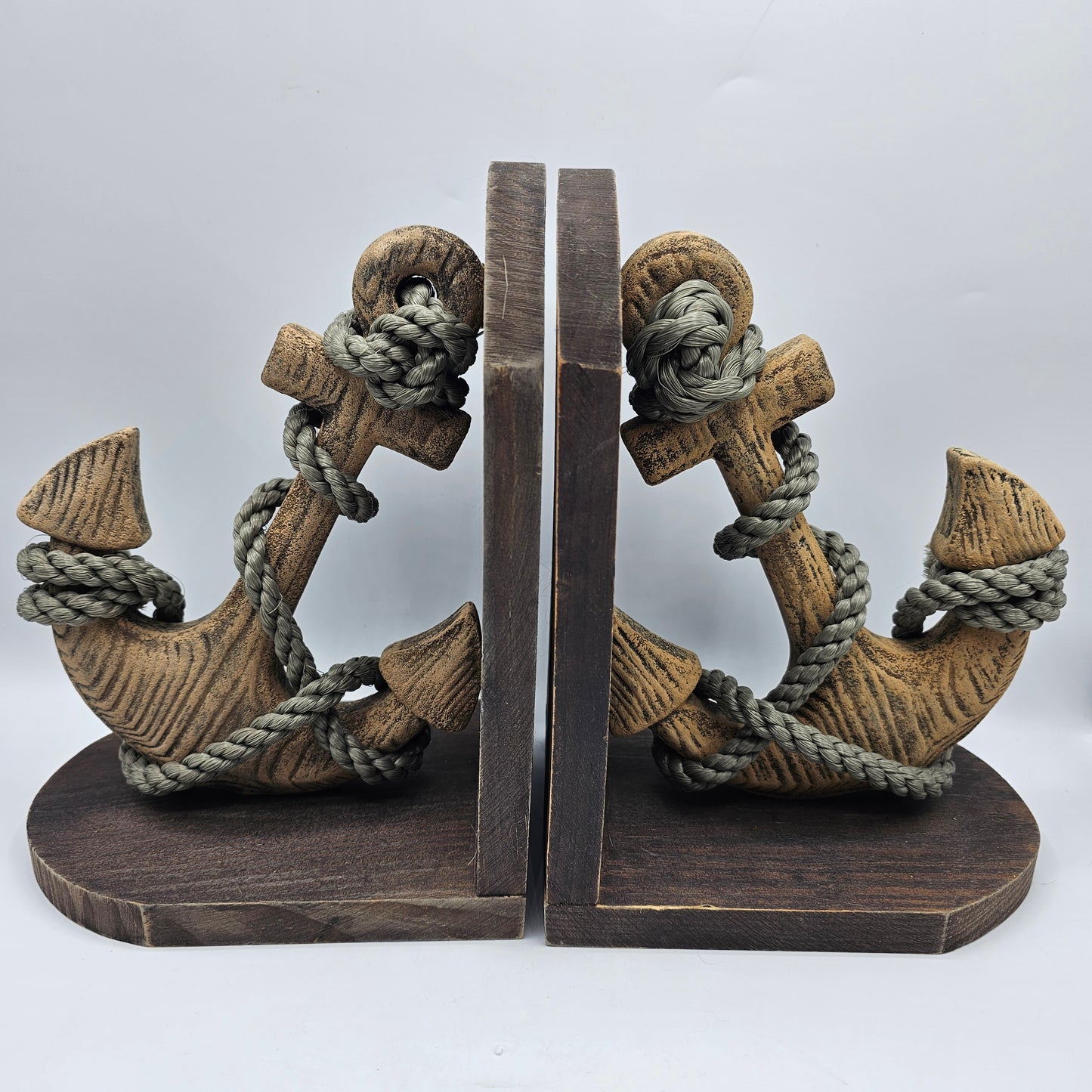 Wood and Rope Nautical Anchor Bookends