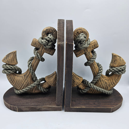 Wood and Rope Nautical Anchor Bookends