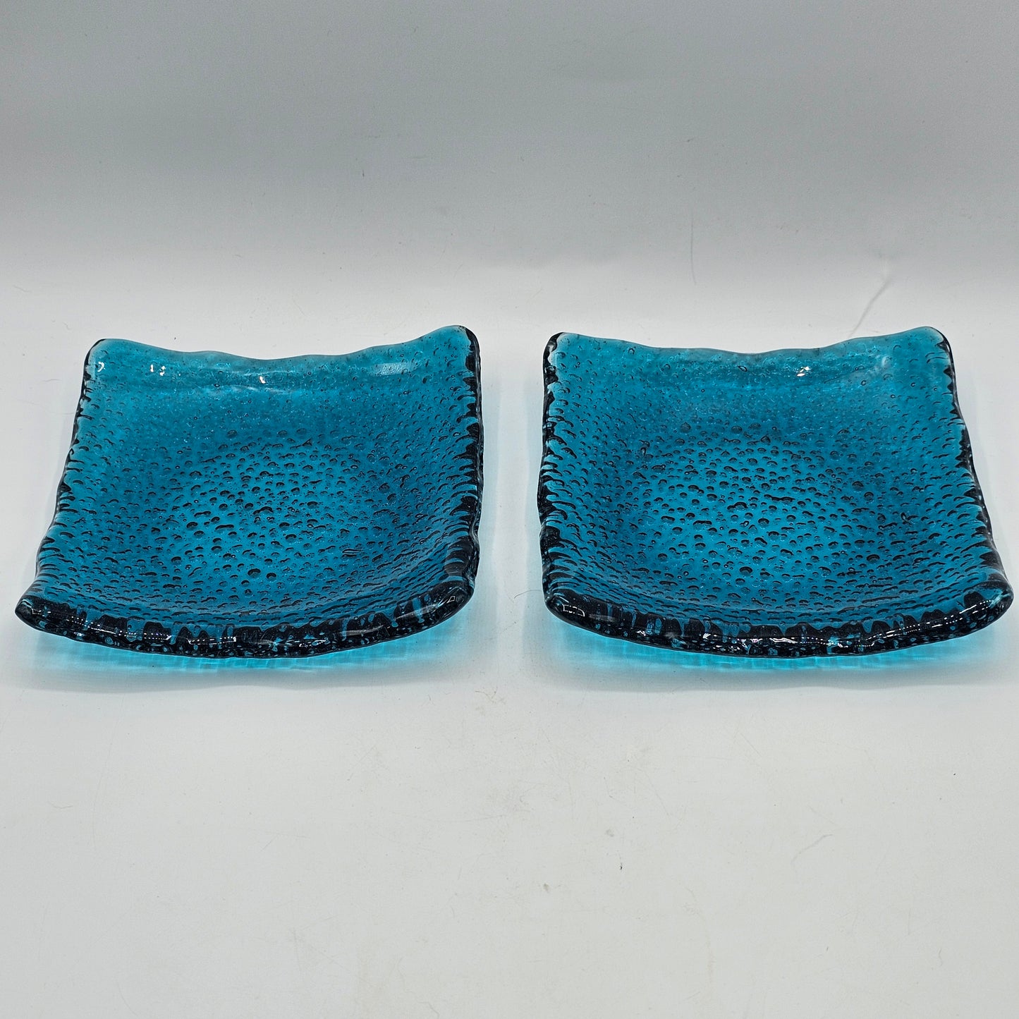 Square Blue Recycled Glass Trinket / Candy Dish - Set of 2