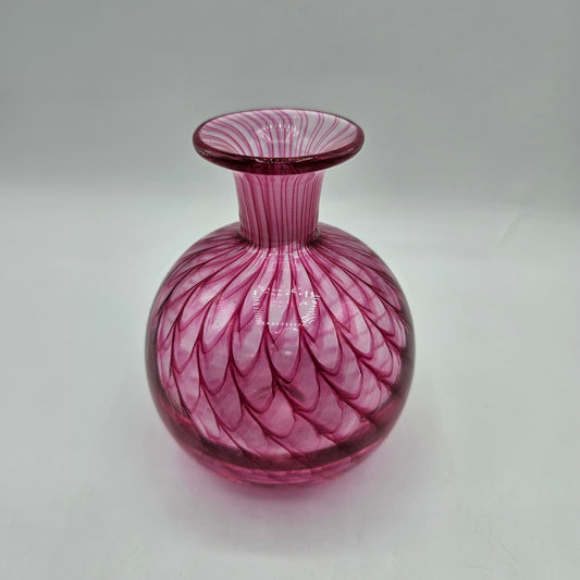 Pink Handblown Glass Perfume Bottle: Vintage Pulled Feathered Murano Italian Art Glass (no stopper)
