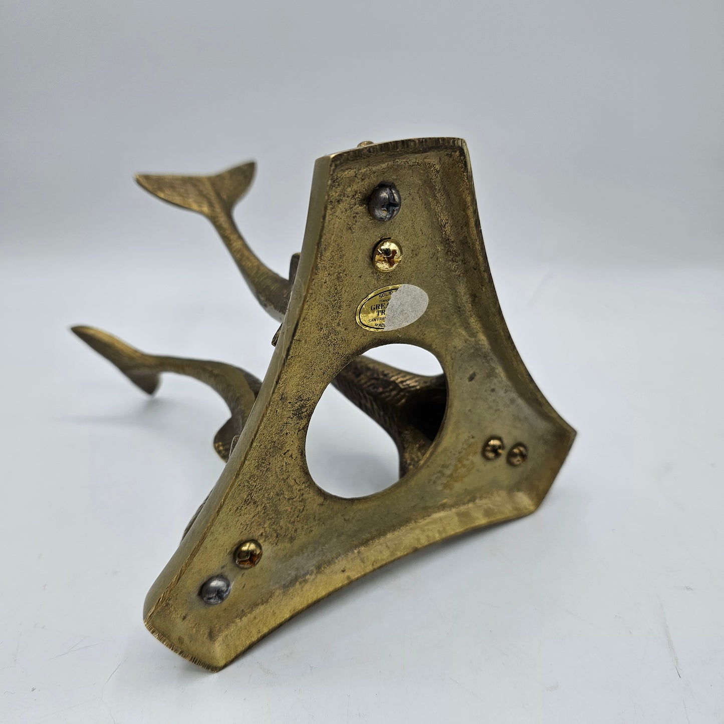 Vintage Glass Crystal Ball Orb on Solid Brass Dolphins Stand - Made in San Francisco, USA