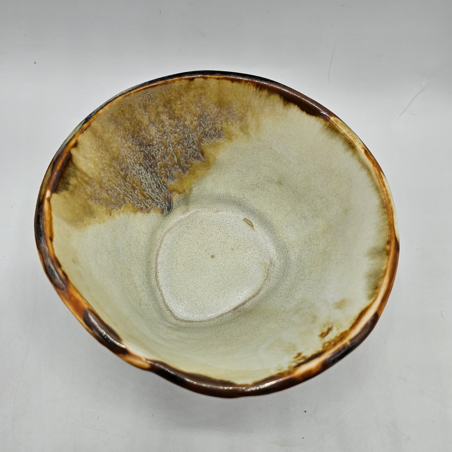 Etched and Drip Glazed Brown Art Pottery Bowl