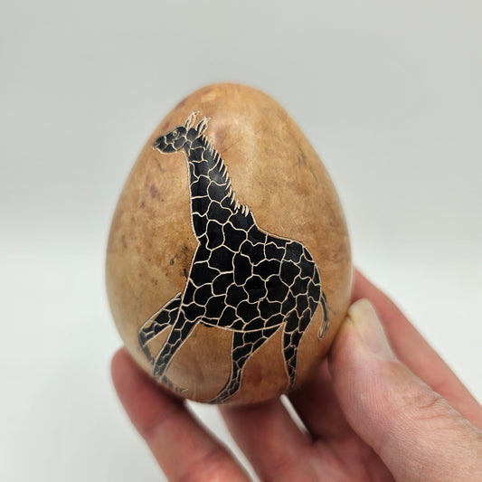 Carved Pink Soapstone Egg with Giraffe - Made in Kenya
