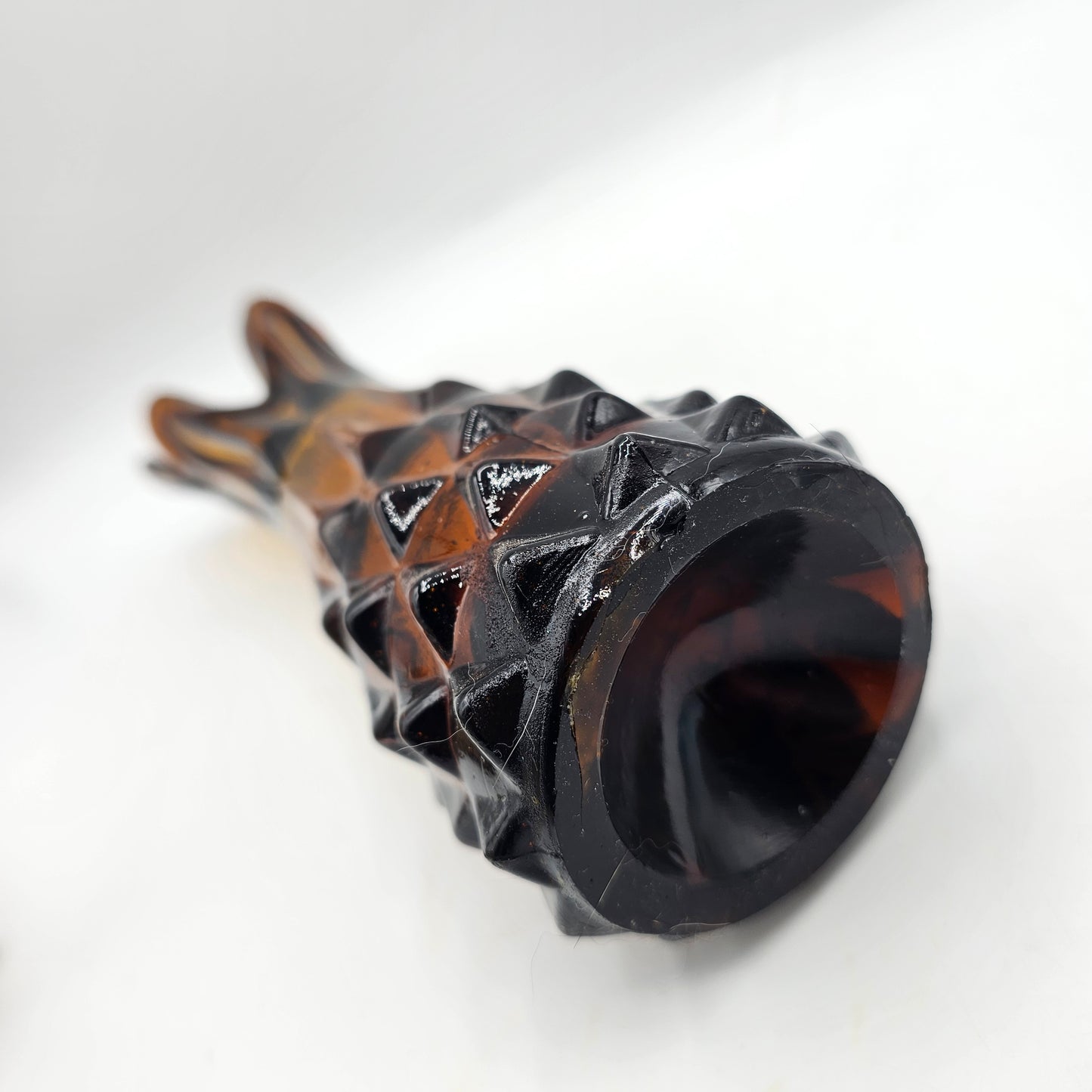 Vintage Amber Glass Finger Vase (base damage noted)