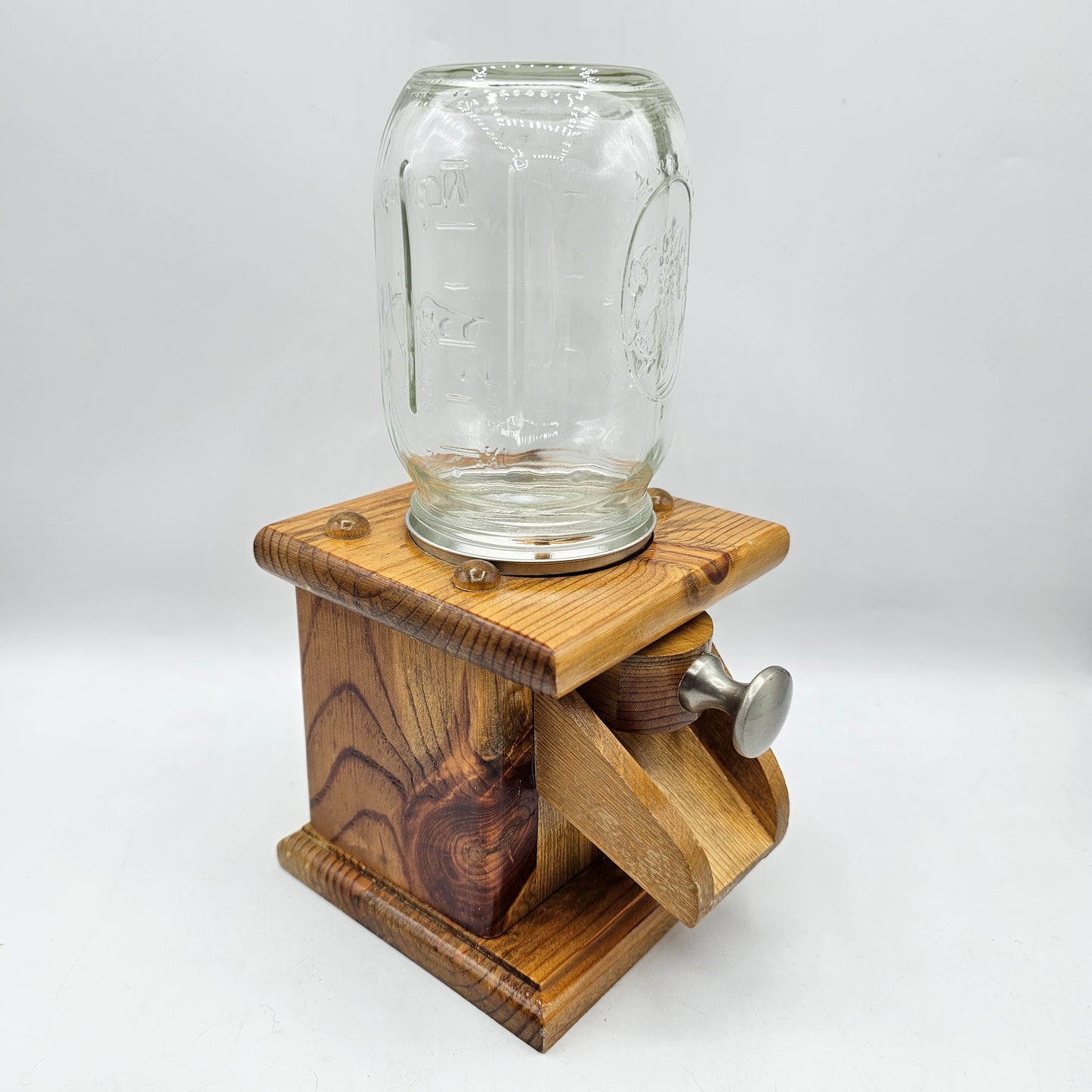 Vintage Handmade Jar and Wood Candy or Nut Dispenser